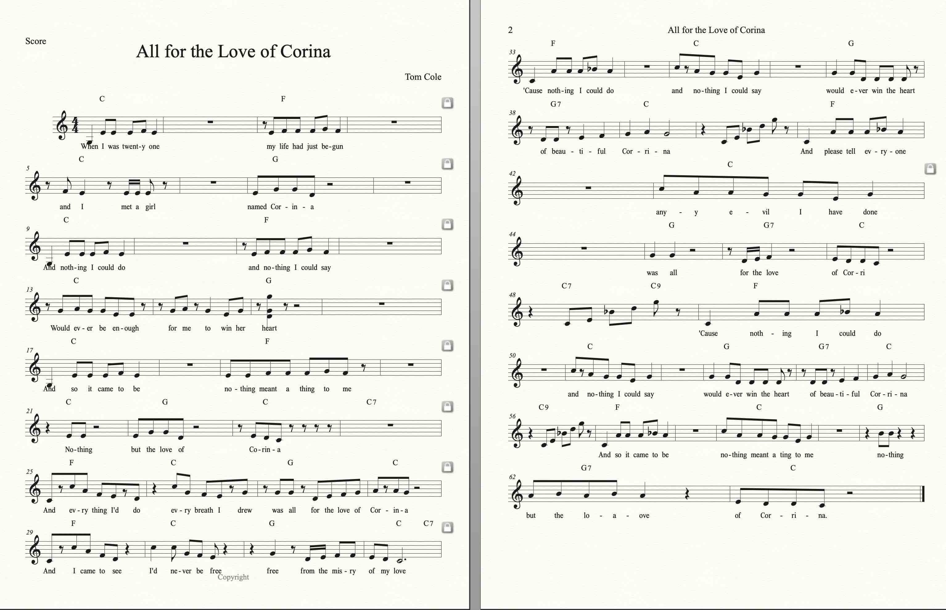 I Was Born Under A Wandering Star Chords All for the Love of Corina Sheet Music.jpg